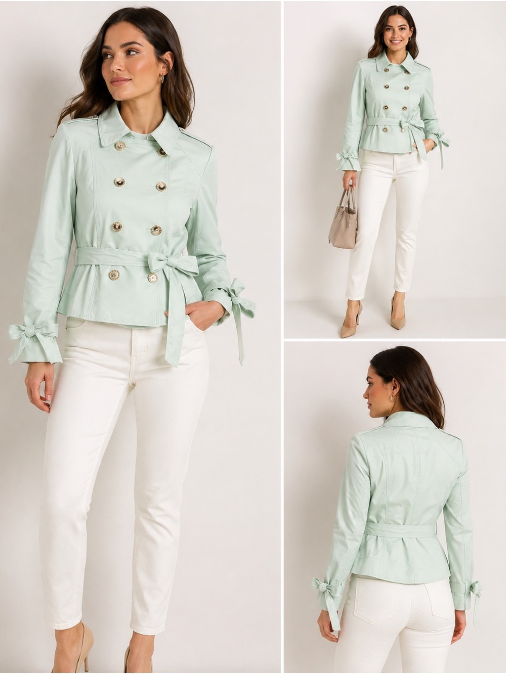 White House Black Market belted crop trench jacket in divinity mint 4 nwt
